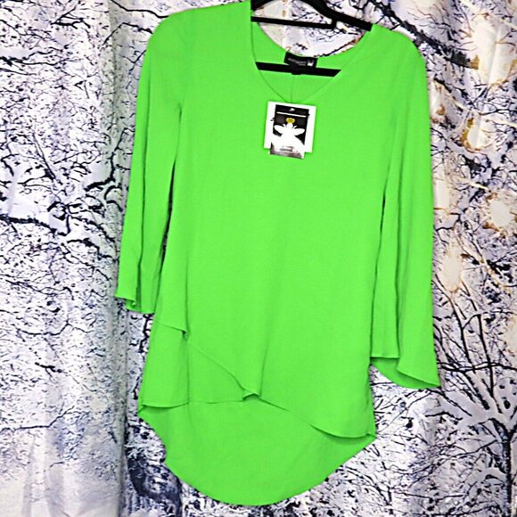 NEON GREEN TOP XS Lightweight Flowy Blouse Office Work Casual Vacation Beach - Picture 3 of 9
